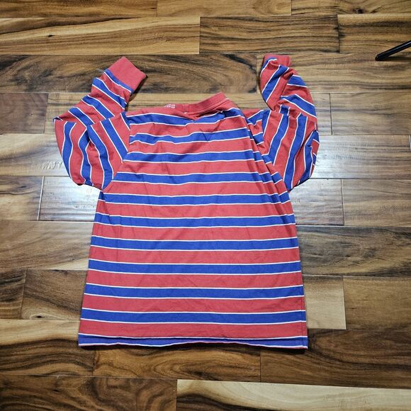 VINTAGE Guess T Shirt Men Sz M Blue Red Striped Embroidered Logo Casual 00s Y2K - Picture 7 of 7